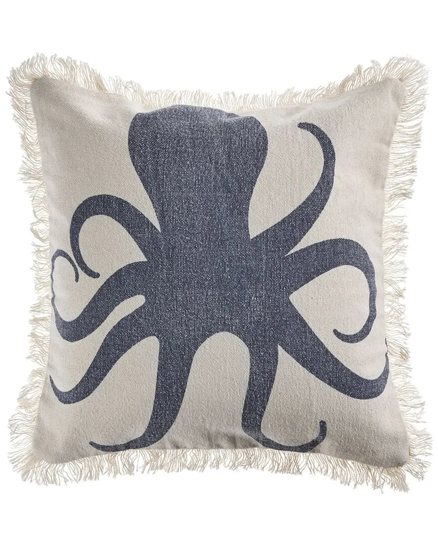 Sindy Octopus Fringe Coastal Throw Pillow - Blue image