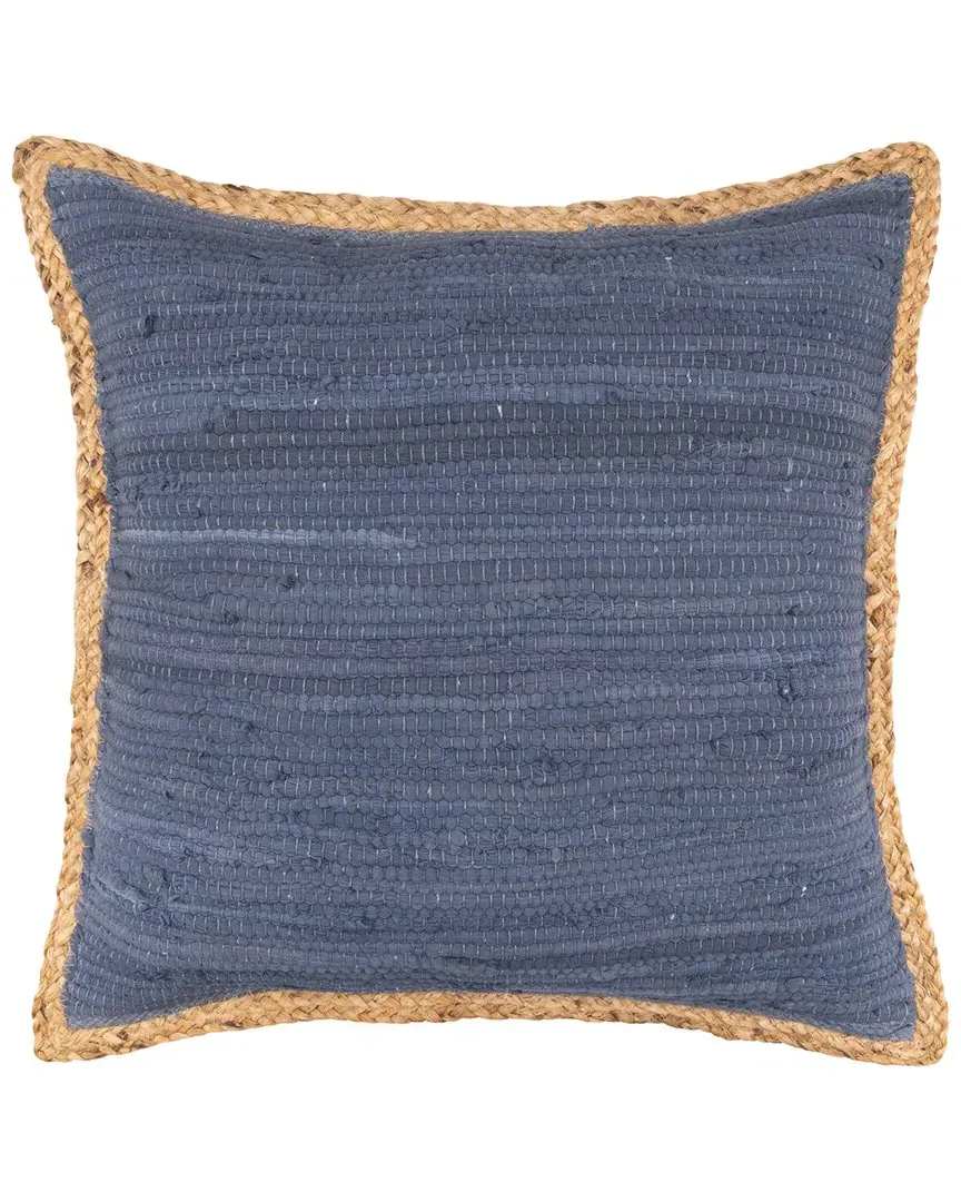 Solid Jute Bordered Throw Pillow - Midnight Blue, Cotton image