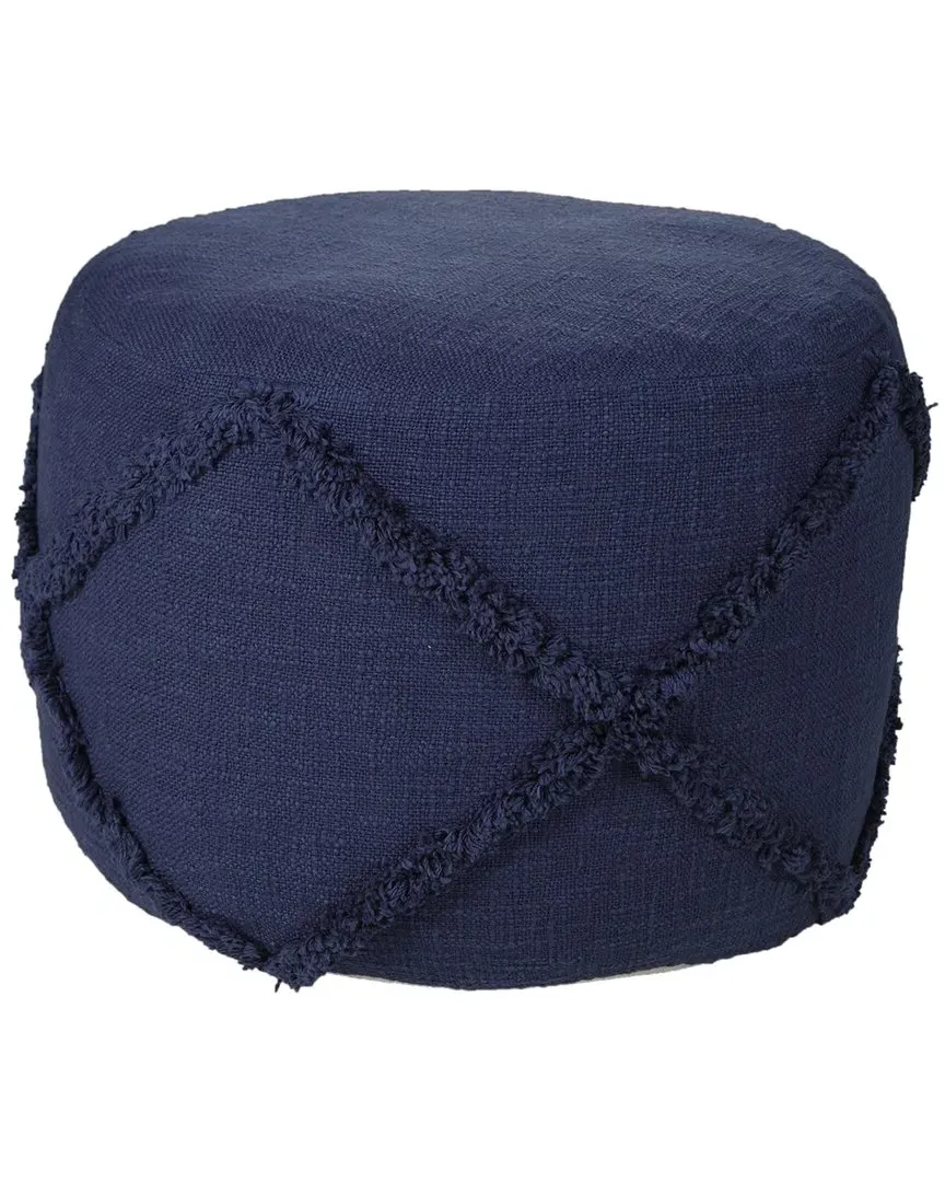 Solid Textured Diamond Pouf Ottoman - Navy, Cotton