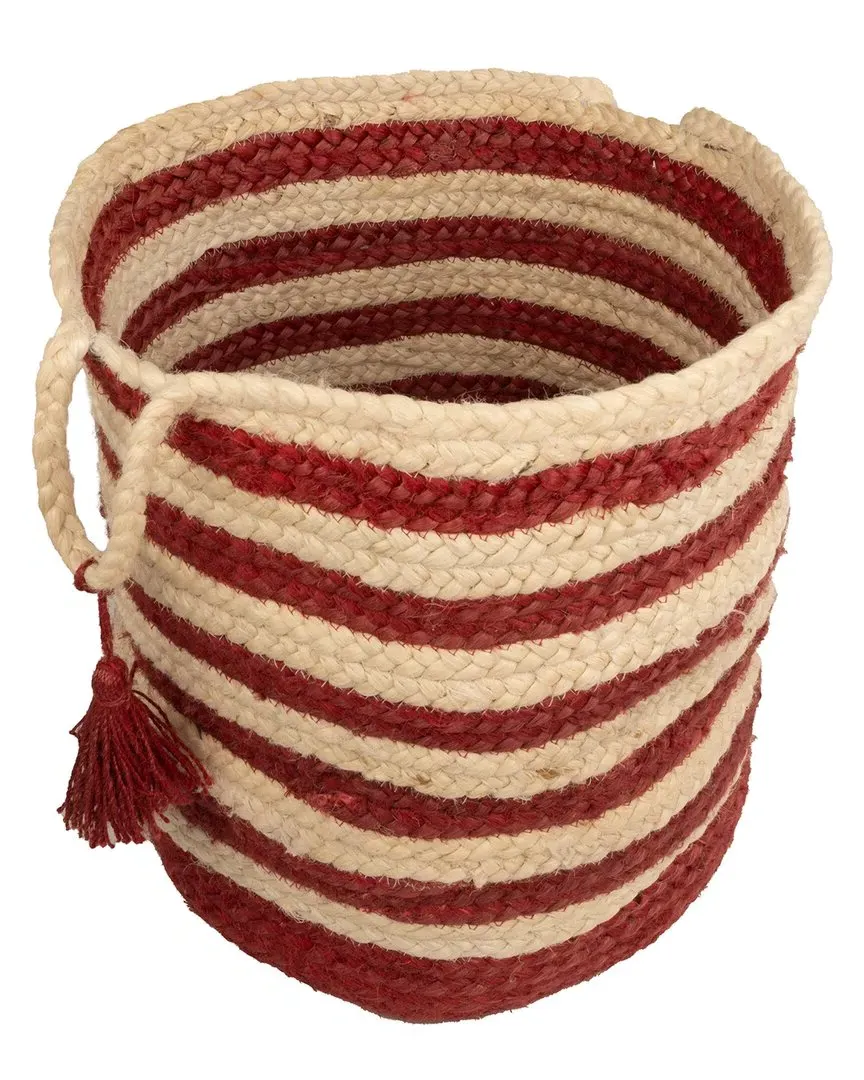 Striped Hand-Braided Storage Basket - Red, Jute