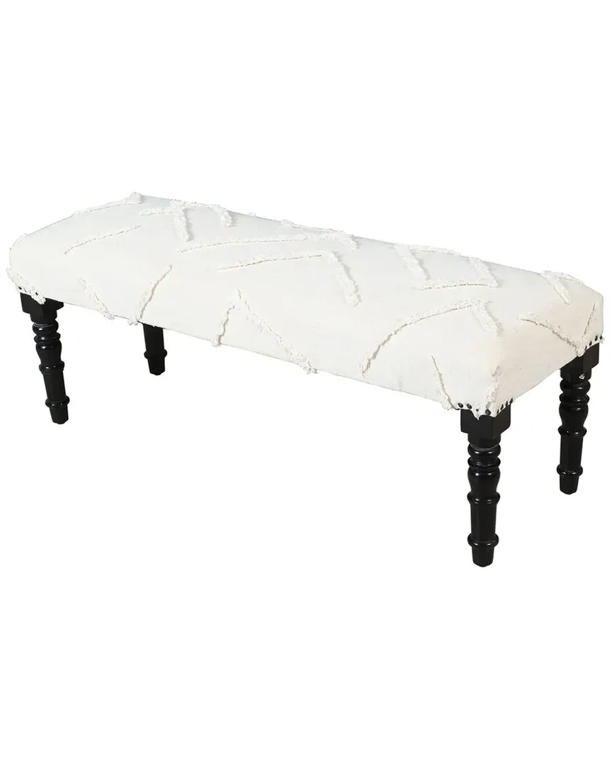Striped Handmade Accent Bench - Off White, Mango Wood image