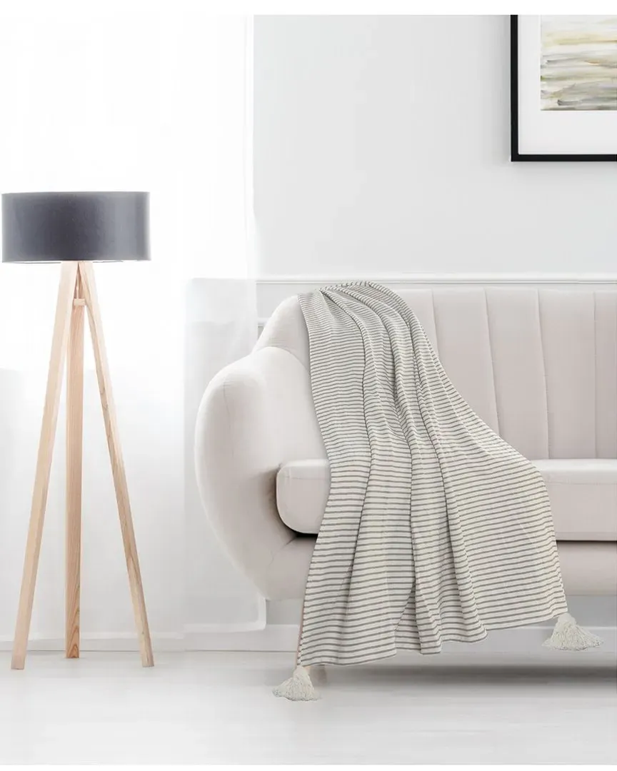 Striped Throw Blanket with Tassels - Gray, Cotton image