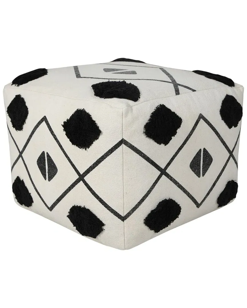 Textured Diamond Directional Pouf Ottoman - Black, Cotton image