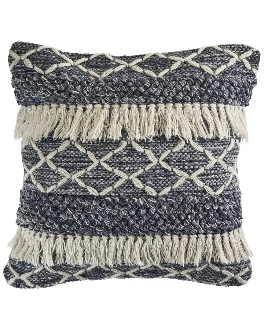 Textured Fringe Throw Pillow - Blue image