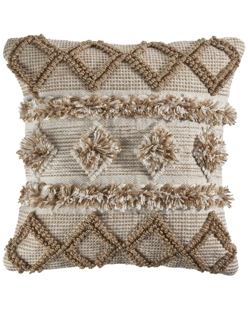 Textured Geometric Throw Pillow with Fringe - Brown image