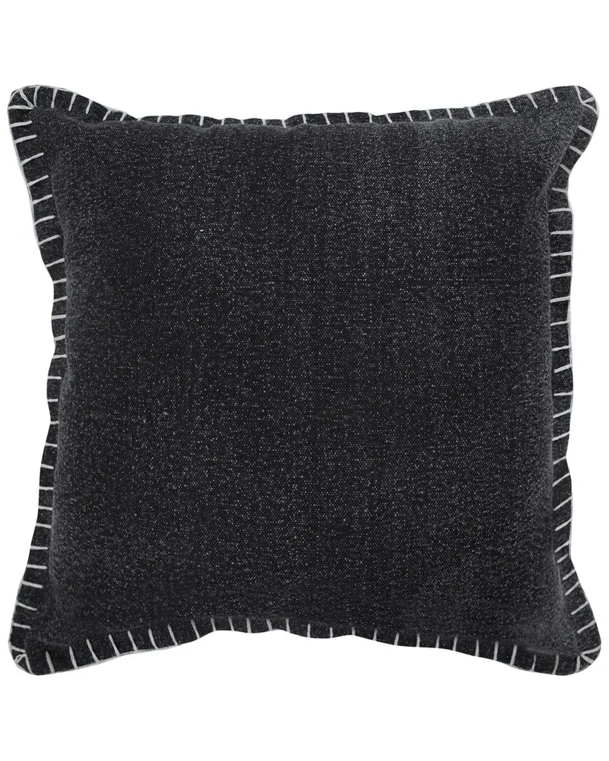 Vivian Embroidered Edge Bordered Throw Pillow - Black, Cotton image