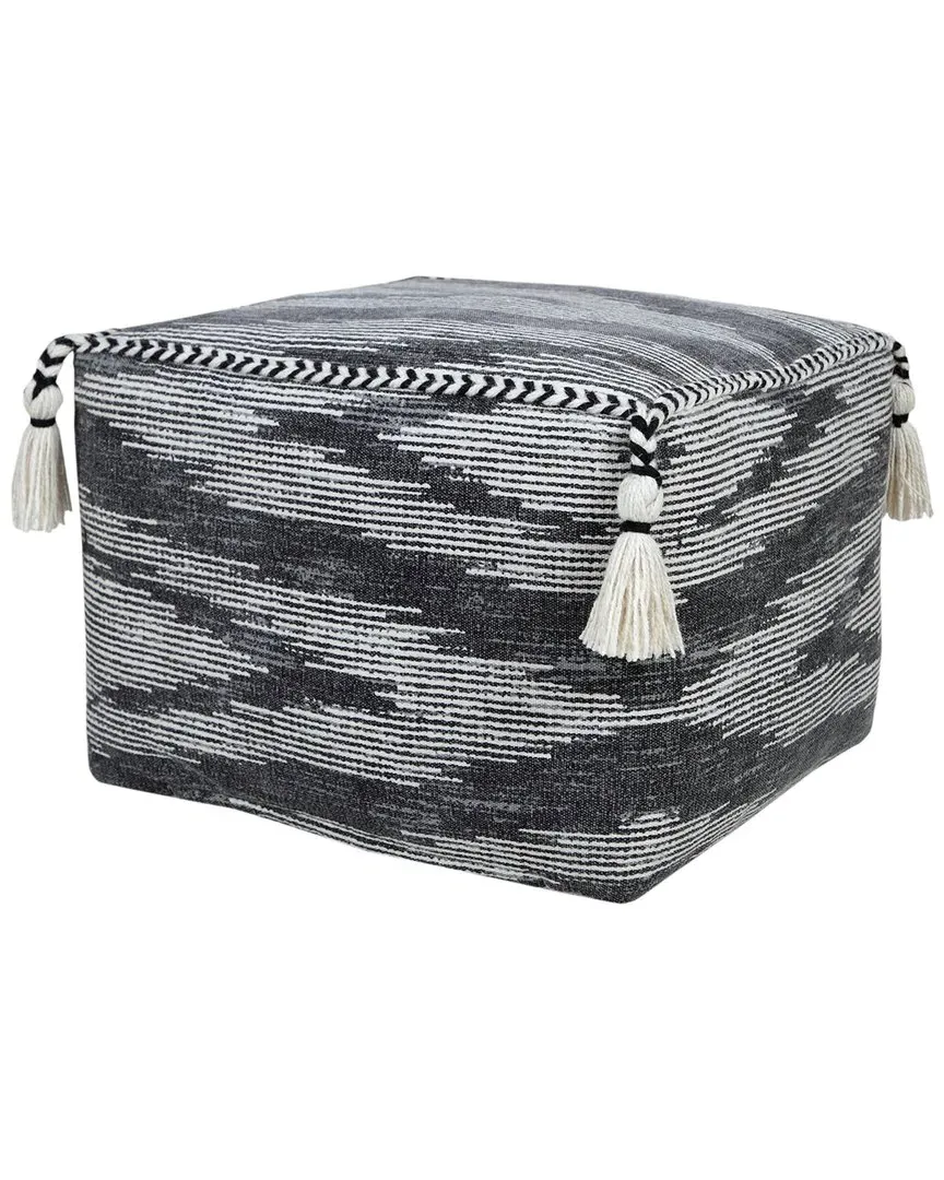 Zahra Distressed Hand-Woven Ottoman Pouf - Grey, Cotton