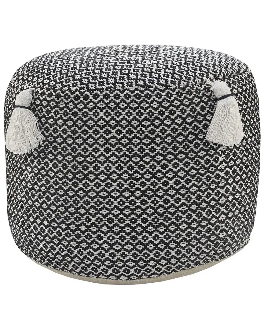 Zahra Geometric Hand-Woven Ottoman Pouf - Black, Cotton