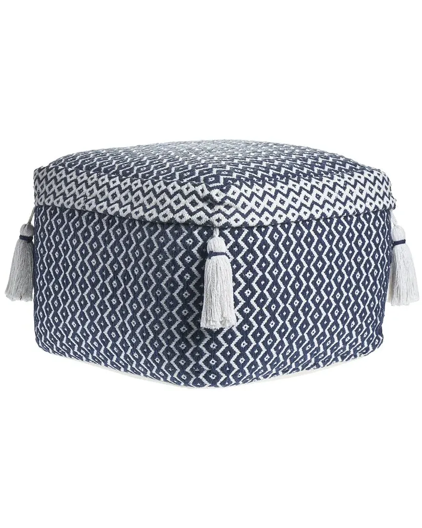 Zahra Geometric Hand-Woven Ottoman Pouf - Navy, Cotton