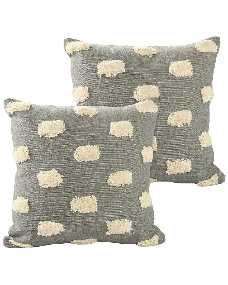Zeal Set of 2 Pom-Pom Throw Pillows - Gray, Cotton