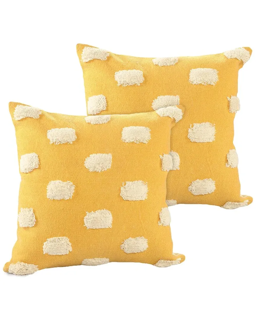 Zeal Set of 2 Pom-Pom Throw Pillows - Yellow, Cotton