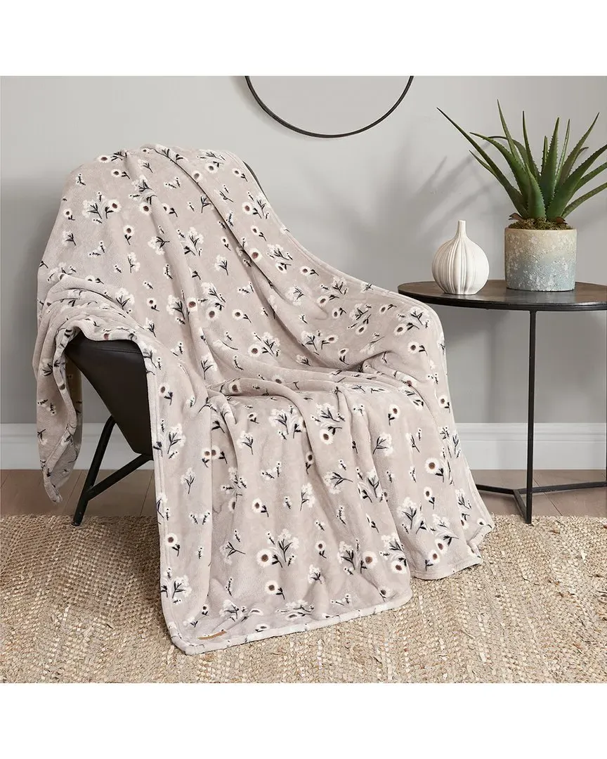 Daisy Floral Plush Blanket - Beige, Polyester image