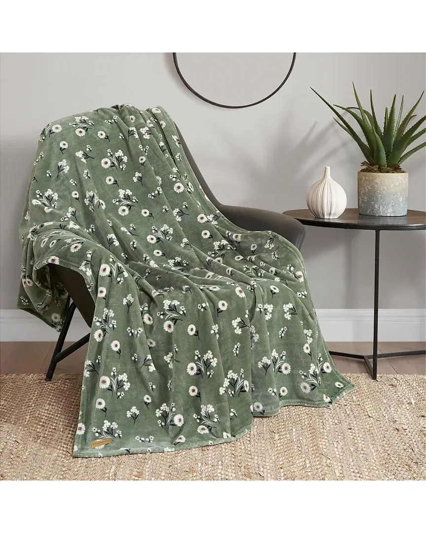 Daisy Floral Plush Blanket - Green, Polyester