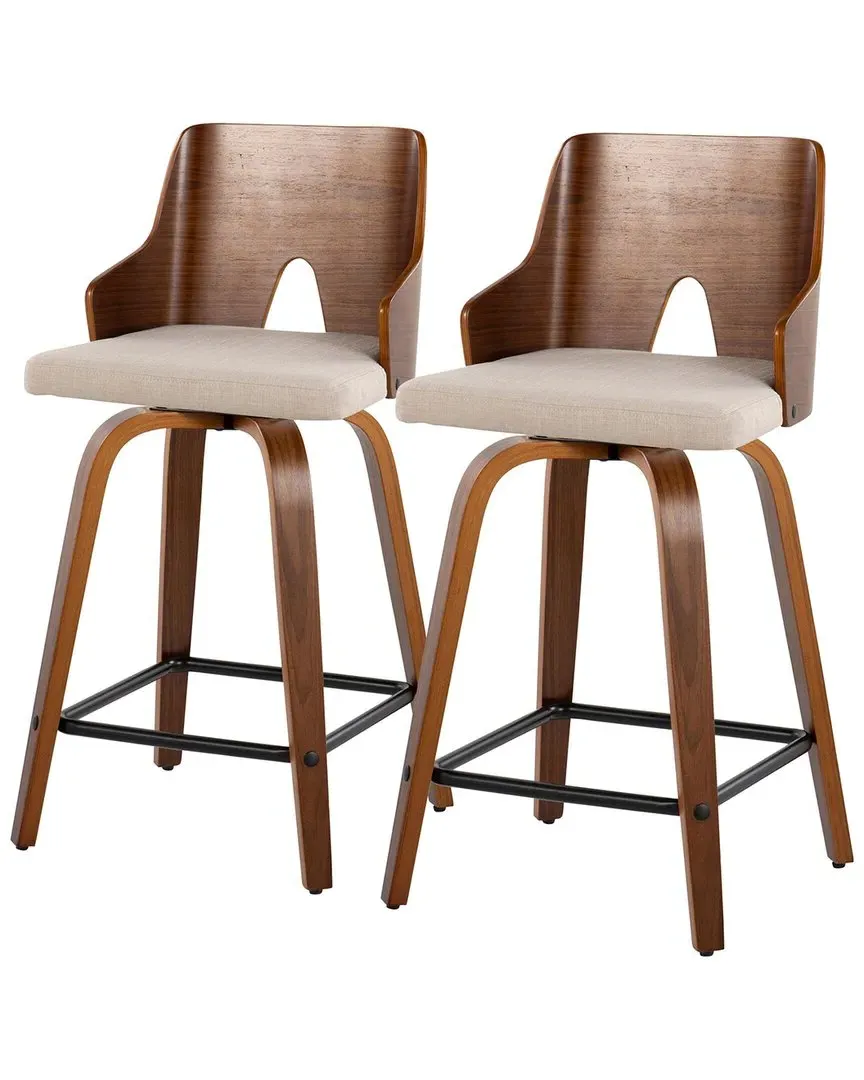 Ariana 24" Fixed Counter Stool Set of 2 - Beige, Walnut image