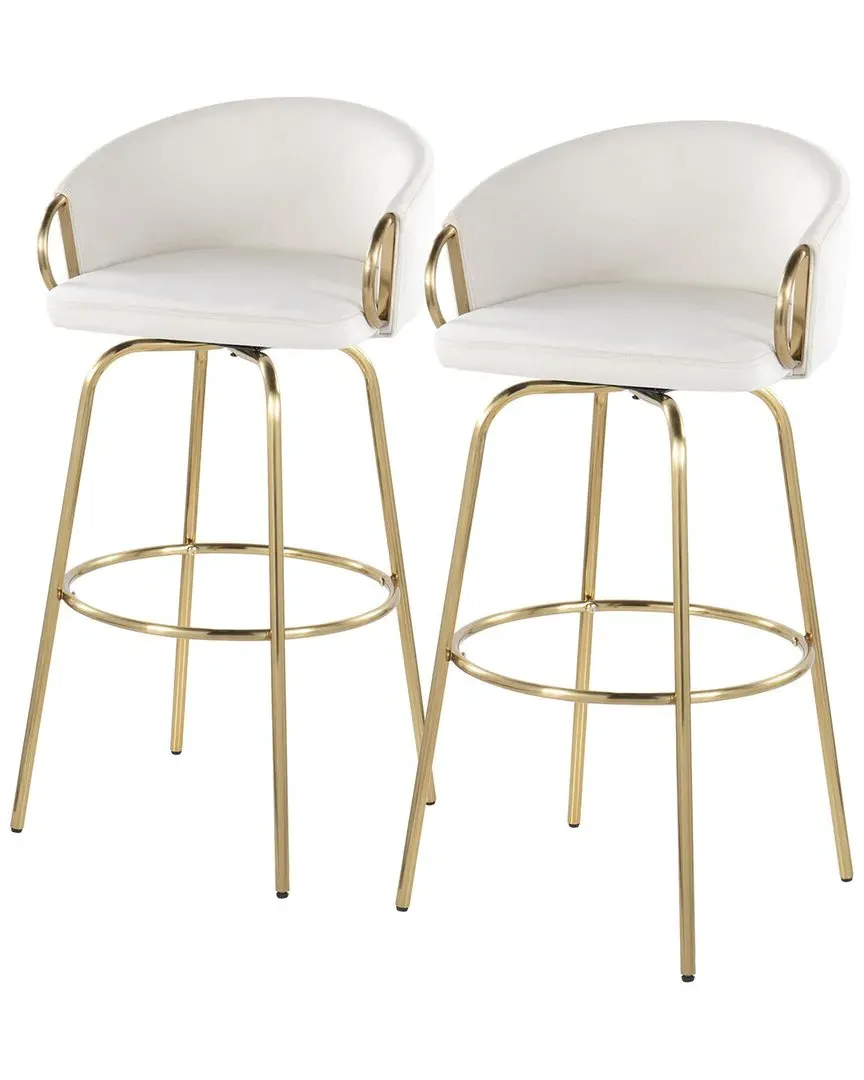 Claire Set of 2 Bar Stools with Swivel - Gold, Velvet image
