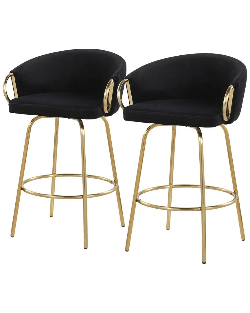 Claire Set of 2 Counter Stools with Swivel - Gold, Velvet