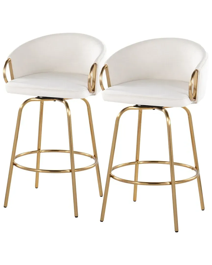 Claire Set of 2 Counter Stools with Swivel - Gold, Velvet