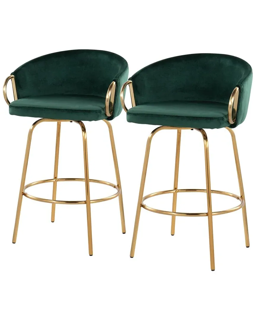 Claire Set of 2 Counter Stools with Swivel - Gold, Velvet