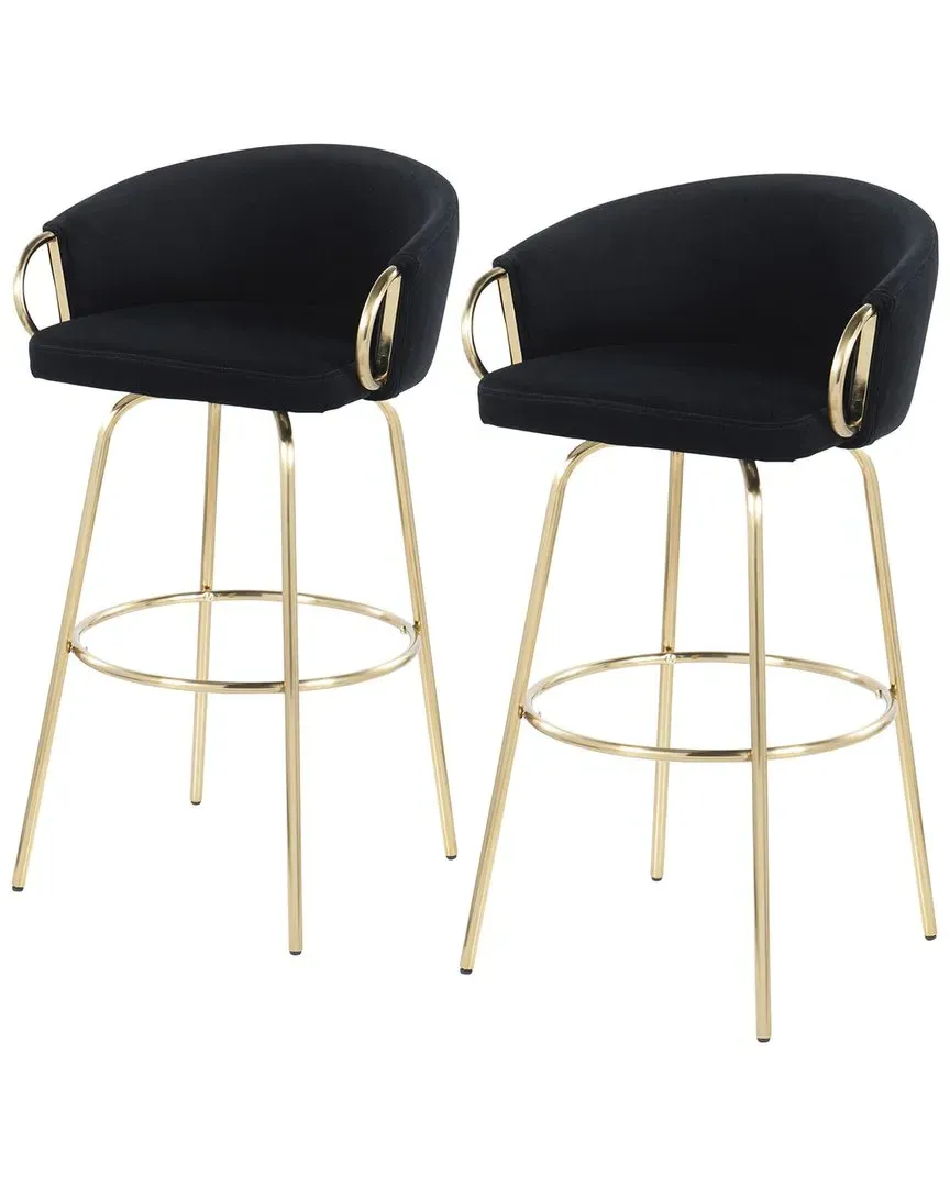 Claire Set of 2 Fixed-Height Bar Stools - Black, Velvet image