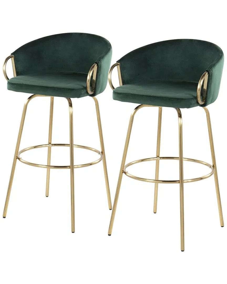 Claire Set of 2 Fixed-Height Bar Stools - Green, Velvet