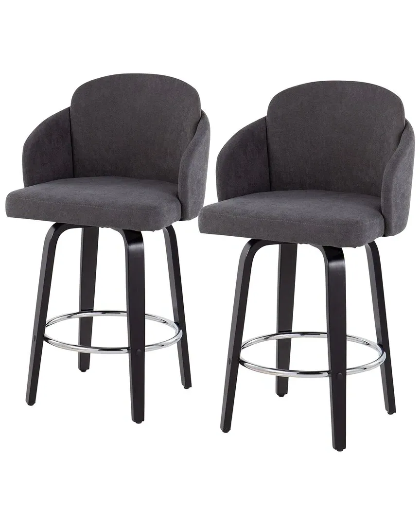 Dahlia Set of 2 Counter Stools - Black, Grey Fabric