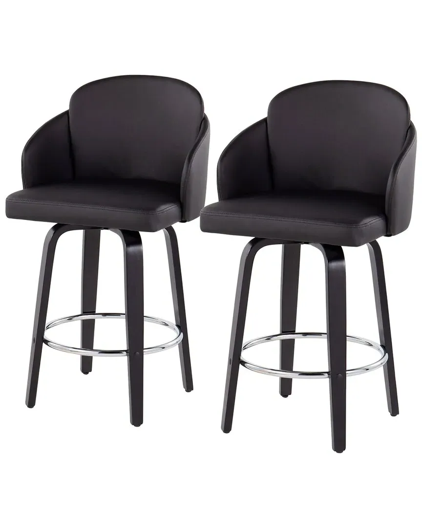 Dahlia Set of 2 Counter Stools - Black, PU Leather