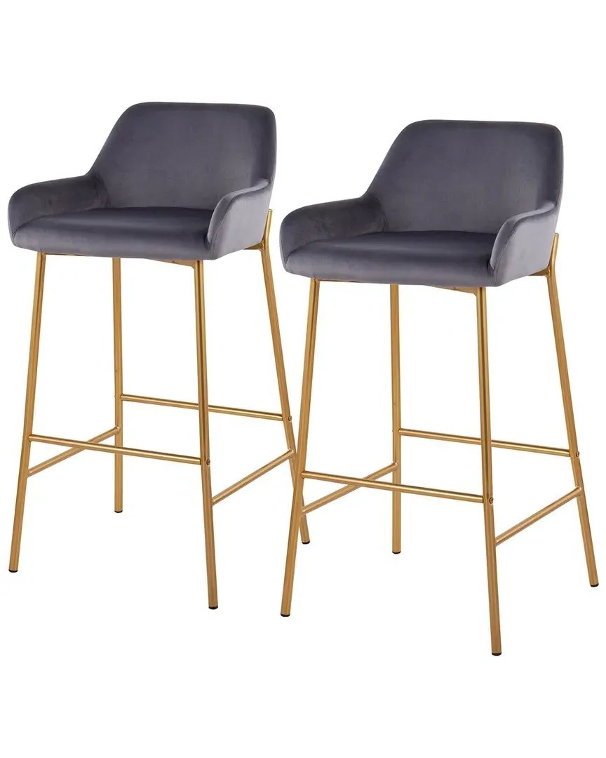 Daniella Set of 2 Bar Stools - Gold, Silver Velvet