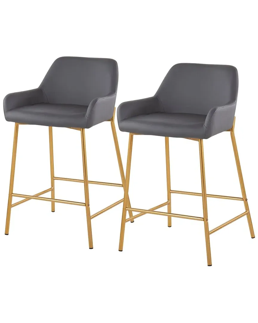 Daniella Set of 2 Counter Stools - Gold, Polyurethane
