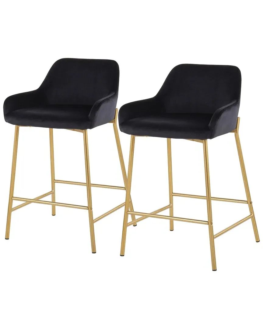 Daniella Set of 2 Counter Stools - Gold, Velvet