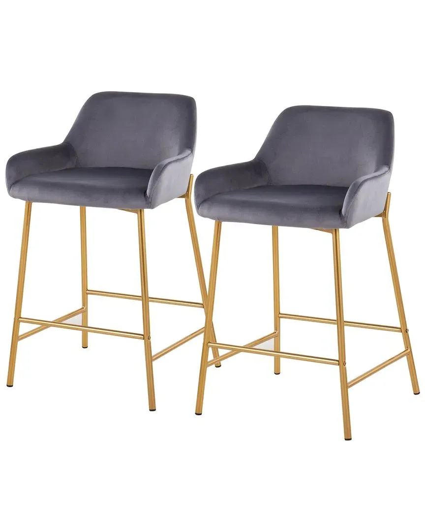 Daniella Set of 2 Counter Stools - Gold, Velvet