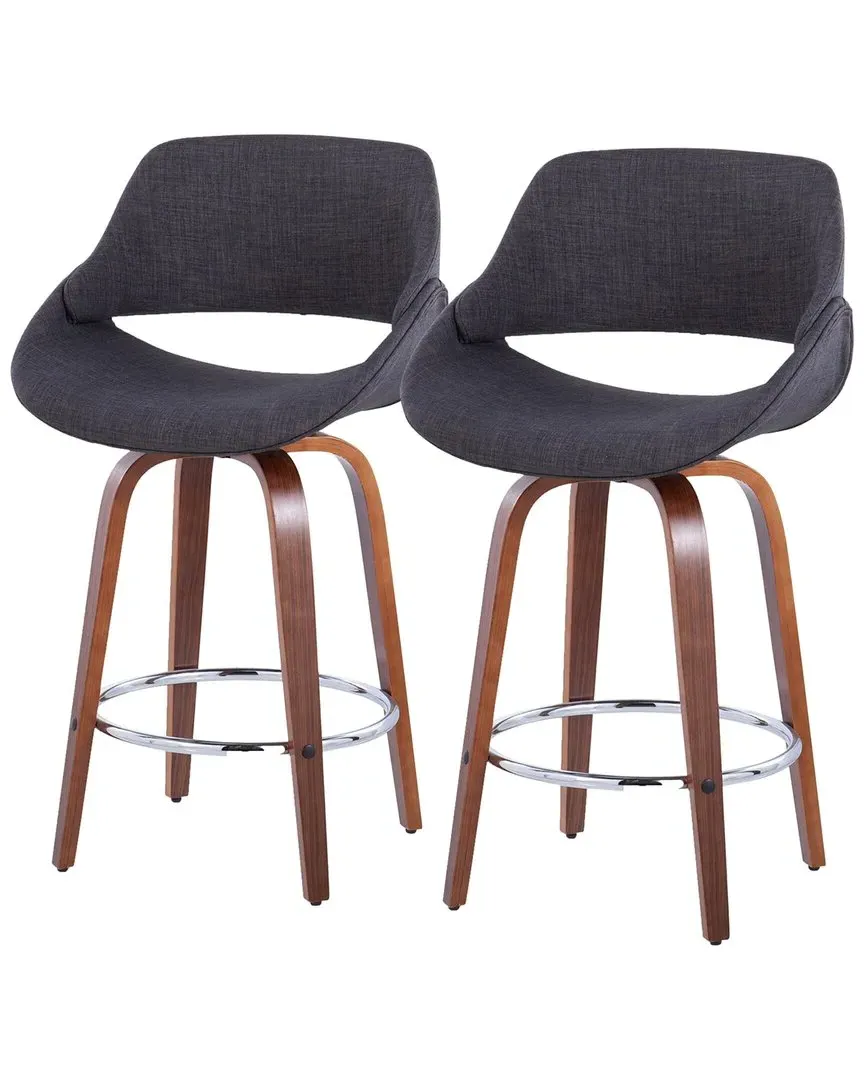 Fabrico Set of 2 Counter Stools - Charcoal, Walnut