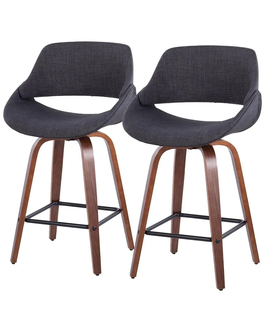 Fabrico Set of 2 Counter Stools - Charcoal, Walnut
