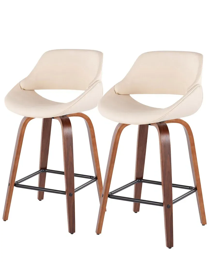 Fabrico Set of 2 Counter Stools - Cream, Walnut