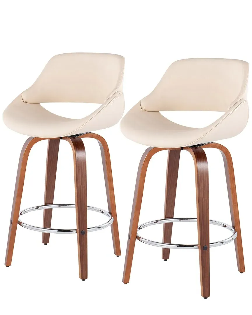 Fabrico Set of 2 Counter Stools - Cream, Walnut