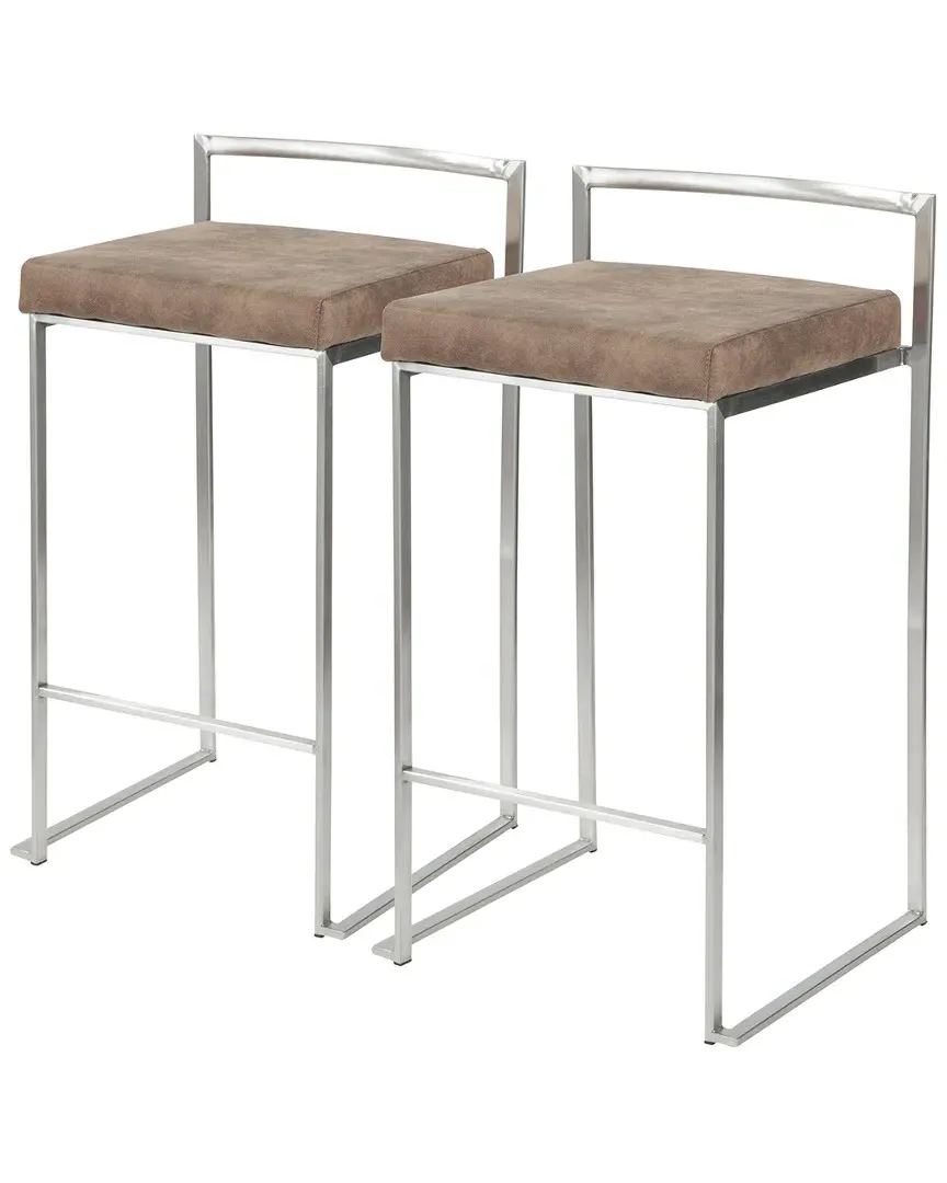 Fuji Set of 2 Counter Stools - Brown, Metal