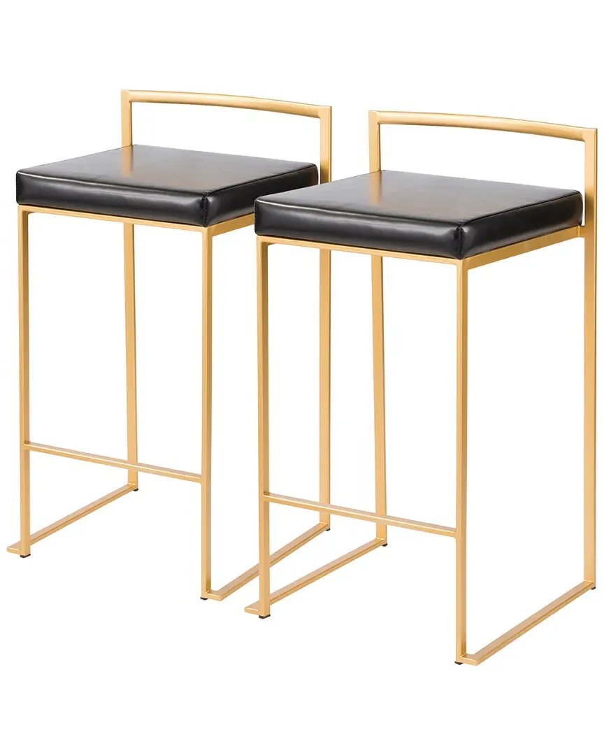 Fuji Set of 2 Counter Stools - Gold, Metal