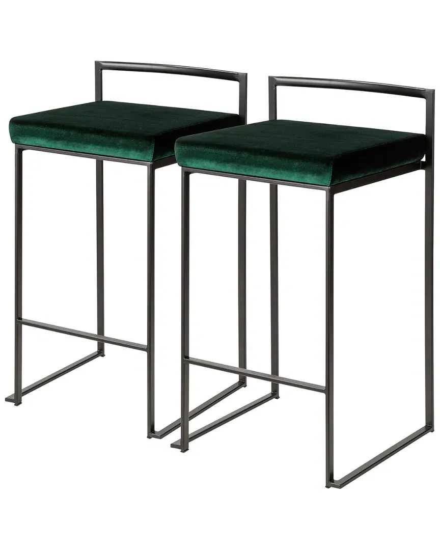 Fuji Set of 2 Counter Stools - Green, Metal
