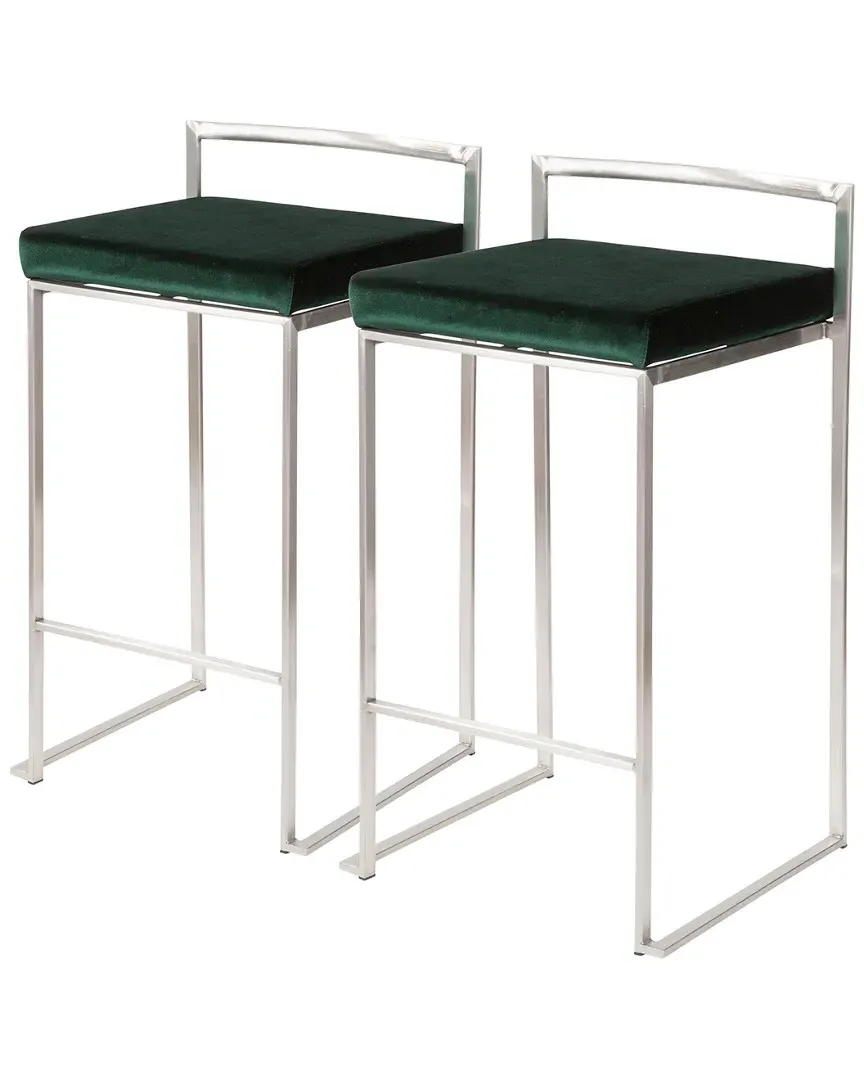 Fuji Set of 2 Counter Stools - Green, Metal