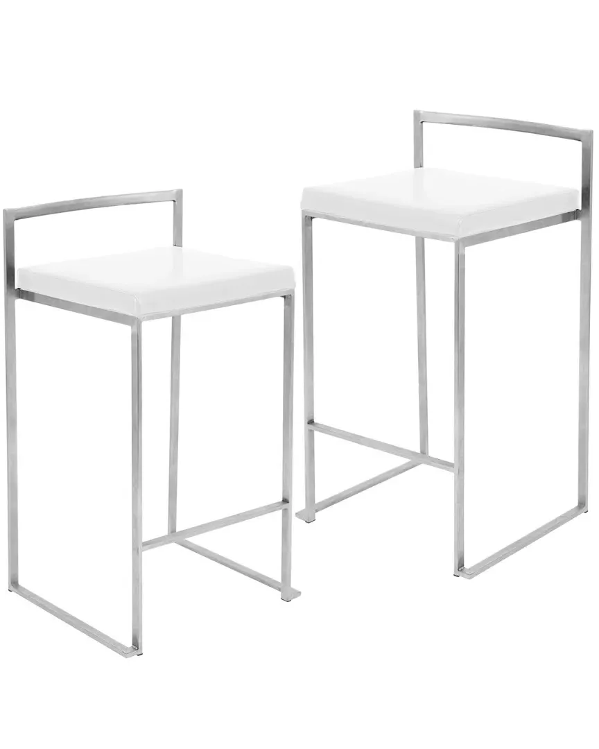 Fuji Set of 2 Counter Stools - White, Metal