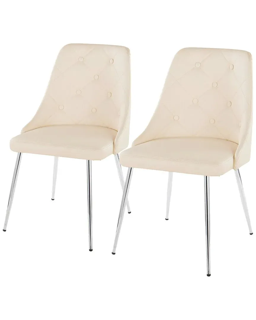 Giovanni Set of 2 Dining Chairs - Cream, Chrome Metal