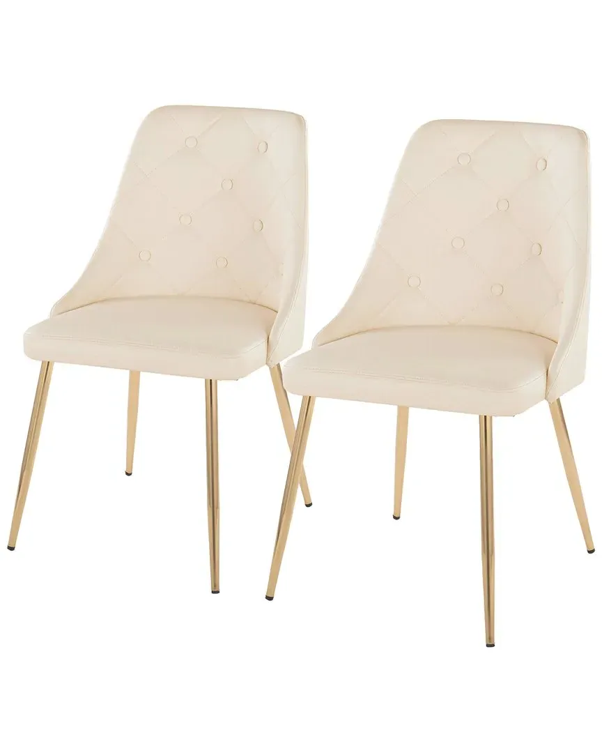 Giovanni Set of 2 Dining Chairs - Cream, Gold Metal