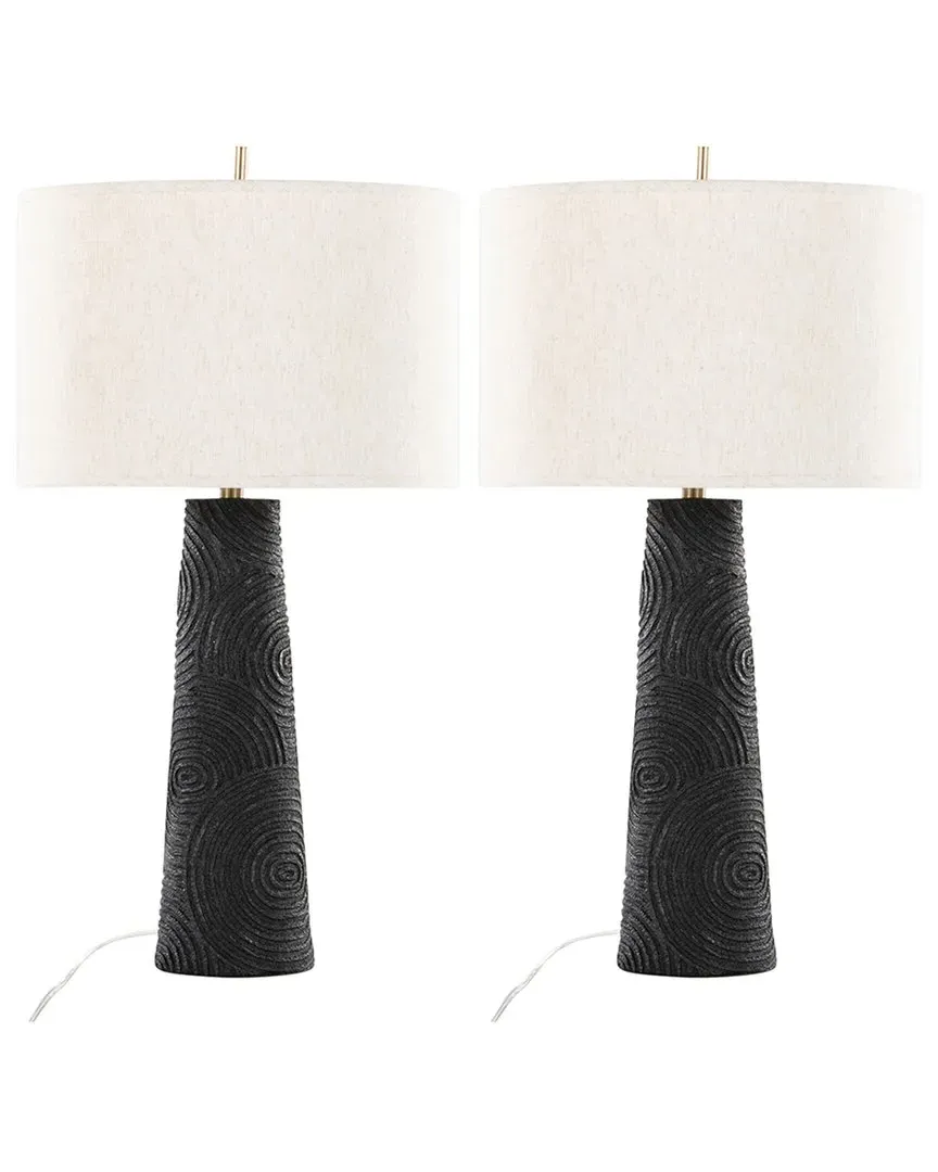Kona Set of 2 Table Lamps with Linen Shade - Brass, Polyresin image
