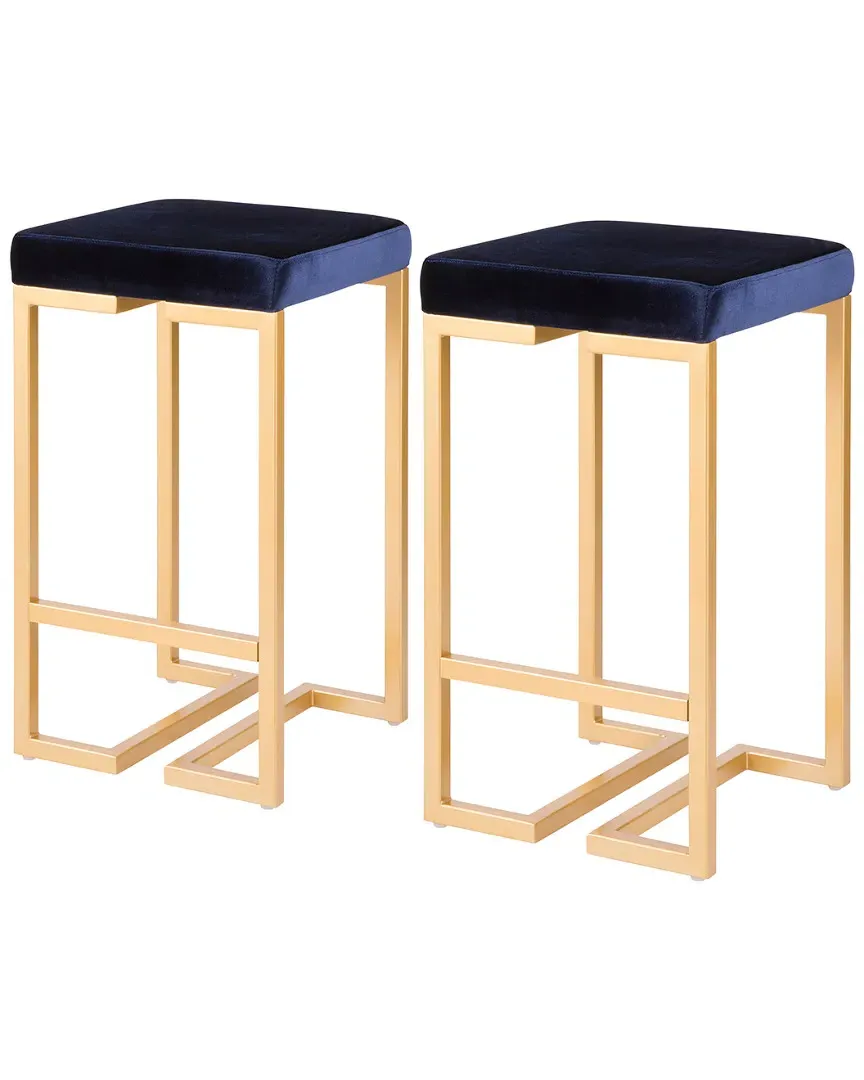 Midas Set of 2 Counter Stools - Gold, Blue Velvet image