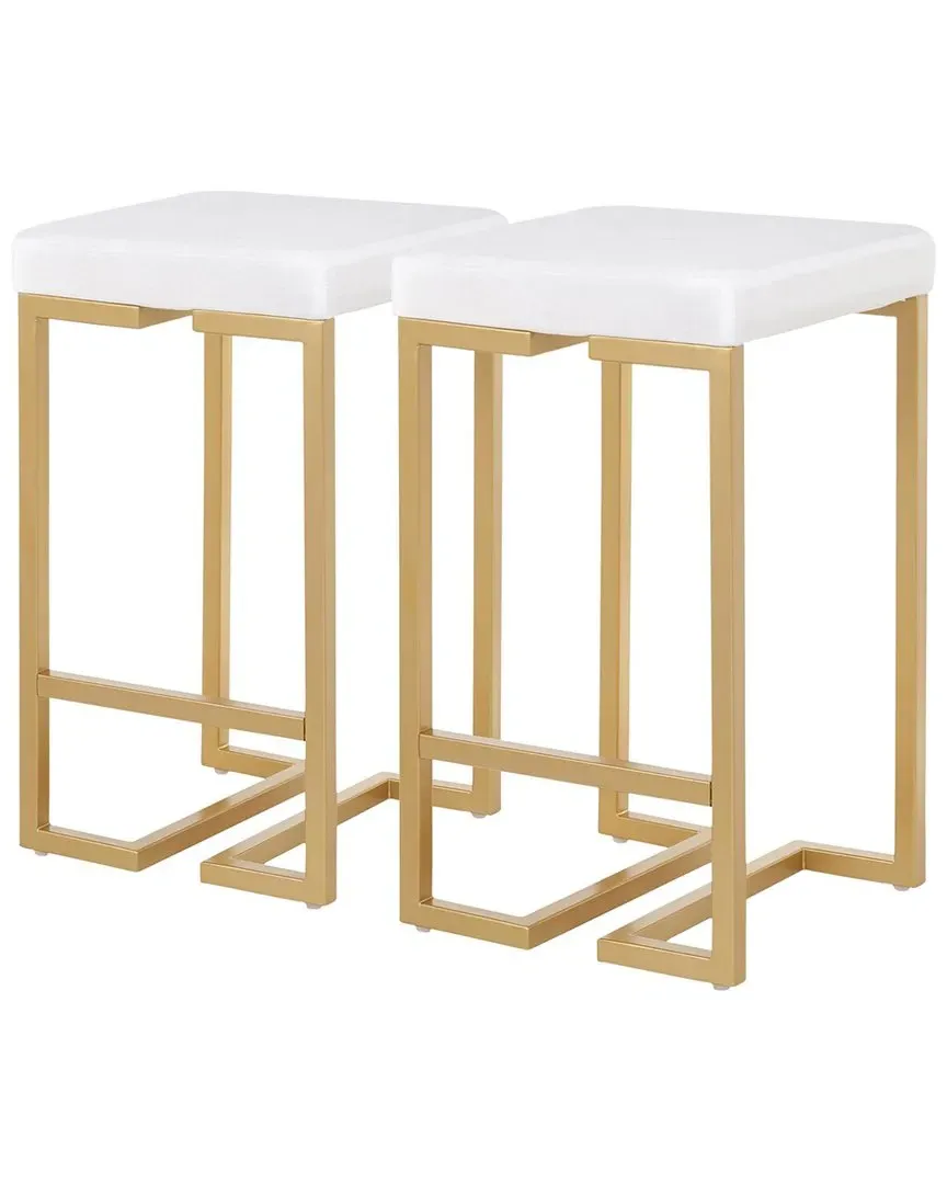 Midas Set of 2 Counter Stools - Gold, White Velvet
