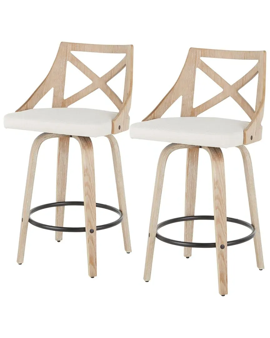 Set of 2 Charlotte Counter Stools - White, Cream Fabric