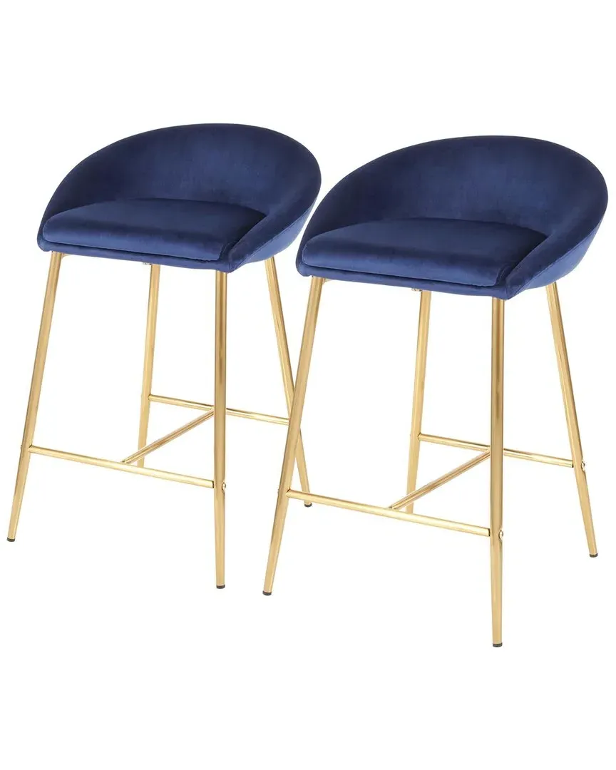 Set of 2 Matise Counter Stools - Gold, Blue Velvet image