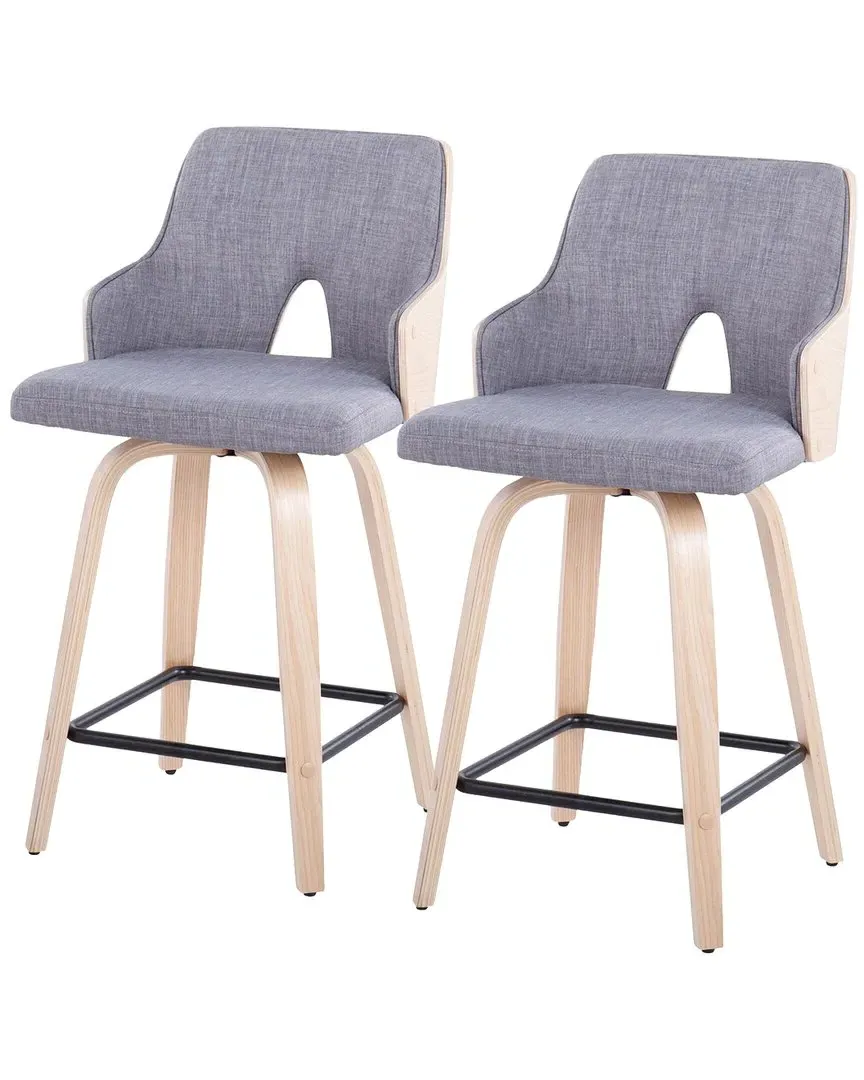 Stella Set of 2 Counter Stools with Swivel - Light Grey, Natural Wood