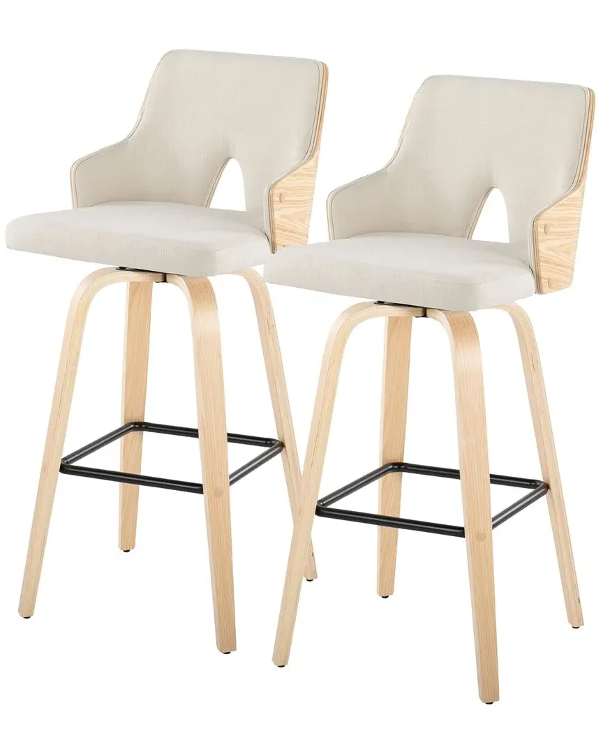 Stella Set of 2 Fixed-Height Barstools - Cream, Natural Wood image