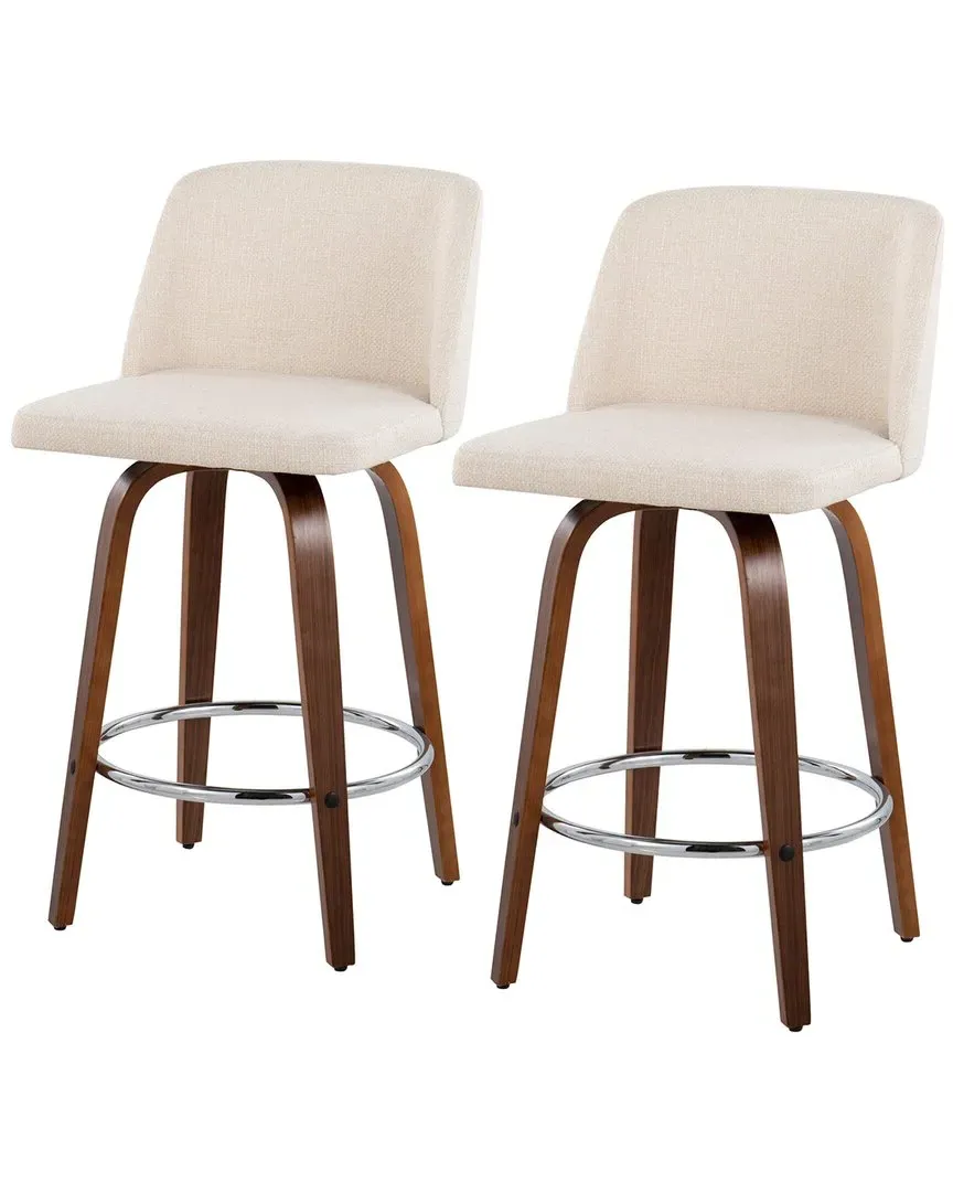 Toriano Counter Stool Set of 2 - Cream, Walnut