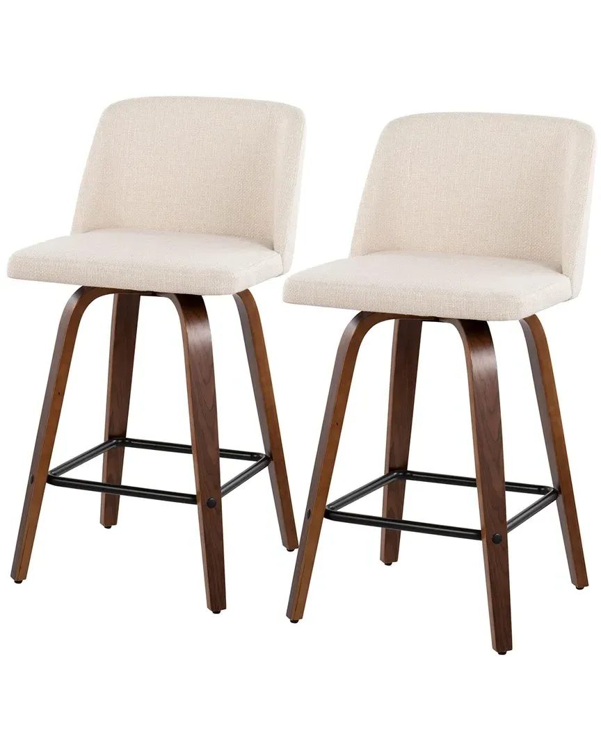 Toriano Counter Stool Set of 2 - Cream, Walnut image